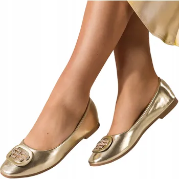 Dámská obuv BALERÍNKY Dámské ZLATÉ Ploché Nazouvací Polobotky s Ozdobou Lehké vel. 39