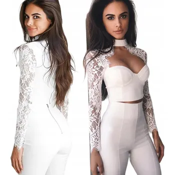 Dámská halenka Dámská Elegantní Krajková Halenka s Dlouhým Rukávem a Výstřihem - M