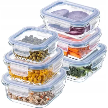 Dóza na potraviny 6x skleněné nádoby na potraviny, box na oběd do lednice i mikrovlnky