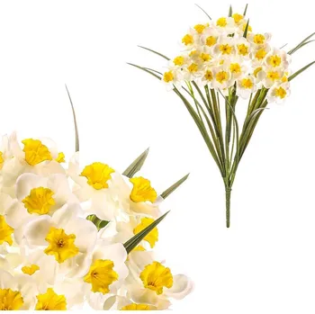 umělá květina Umělá kytice Narcis, bílá s žlutými středy - jarní dekorace Barva: bílá