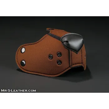 Erotická maska Mr. S Leather Neoprene K9 Muzzle Brown, neoprenový čumák pro puppy play