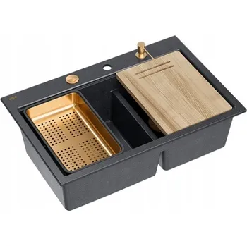 Granitový dřez Dvoukomorový granitový dřez Quadron MARC 120 WORKSTATION černý