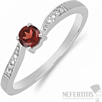 Prsten Prsten stříbrný s broušeným granátem a zirkony Ag 925 015992 GT 54 mm (US 7), 1 g
