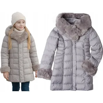 Dívčí bunda Zimní bunda s kožešinou, velmi teplá, šedý kabátek 152