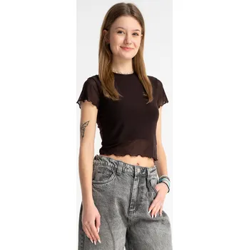 Dívčí tričko Reporter Young | Dívčí hnědá SLIM halenka z síťoviny s topem - Barva HNĚDÁ, Velikost 158 261-0440G-05-720-1