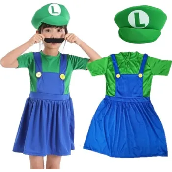 Karnevalový kostým KOSTÝM KOSTÝM ŠATY LUIGI SUPER MARIO PRO DÍVKU 7-9 LET 122-134 CM