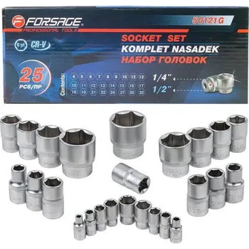 Gola sada FORSAGE Sada rázových nástrčných nástavců 6-hranných 25 kusů 1/4" 1/2" 4-32mm