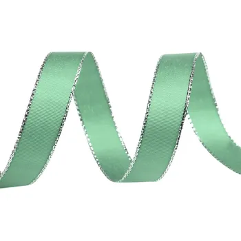 Stuha Stuha taftová s lurexem šíře 15 mm, střední, 344 zelená šalvěj světlá stříbrná
