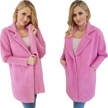 Dámský kabát Kabát Soprato růžový oversize vlněný do půli stehen, univerzální velikost