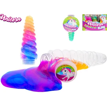 Modelovací hmota Unicorn roh jednorožce 13 cm s duhovým slizem - mix barev (růžovo-zelená, oranžovo-zelená, fialovo-modrá, zeleno-fialová, zeleno-růžová, žluto-modrá)