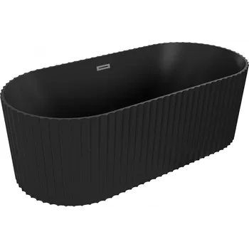 Mexen Paola volně stojící vana ryhovaná 170 x 80 cm, černá mat, přepad gun metal - 52721708071-95 Volně stojící vany