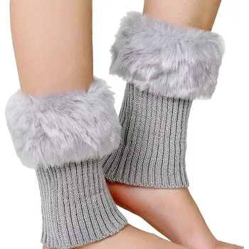 turistický návlek Pletené návleky na boty s kožešinou Šedé