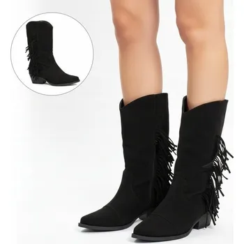 Dámská zimní obuv Černé dámské Kovbojské Boty s třásněmi Selva 36