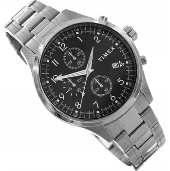 Hodinky PÁNSKÉ HODINKY TIMEX TW2Y01400 DRESS CHRONOGRAPH STŘÍBRNÉ S OCELOVÝM NÁRAMKEM