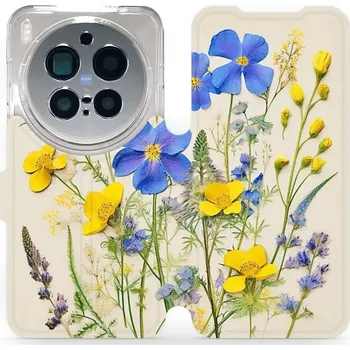 Pouzdro na mobilní telefon Flipové pouzdro Mobiwear - Vivo X300 Pro - VP41S Modré a žluté kvítky (Knížkové flip pouzdro, obal, kryt na mobil Vivo X300 Pro - VP41S Modré a žluté kvítky, materiál Umělá kůže + TPU - ochrana 360°, stojánek, silikonová vanička, magnetické zavírání)