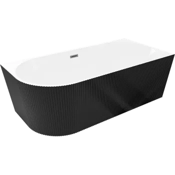 Vana Mexen Silo volně stojící rohová vana pravá s rýhováním 150 x 75 cm, bílá/černá, přepad gun metal - 52891507575P-95 Volně stojící vany