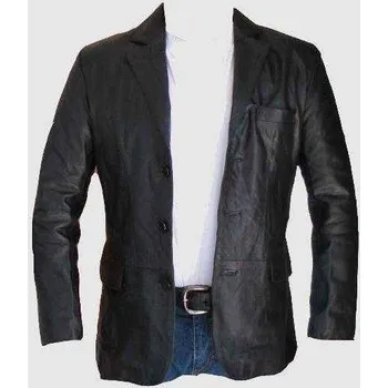 Blazer kožené sako pánské, černý kožený kabát velikost M