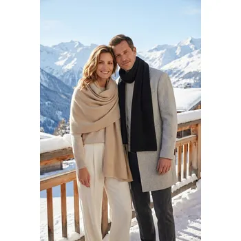 Šála 1 + 1 Kašmírová šála SUPERSIZE + PÁNSKÁ černá UNI / Béžová a tmavě modrá