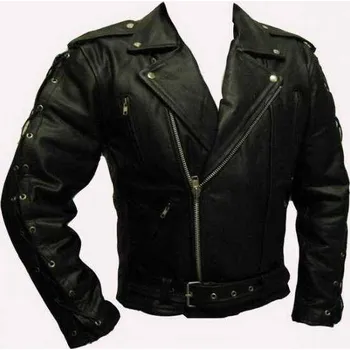 Moto bunda Kožený křivák se šněrováním na rukávech, kožená motorkářská bunda chopper, velikost S