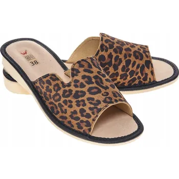 Dámské pantofle Wójciak Podhalí dámské pantofle domácí bačkory přírodní kůže vzor panterka
