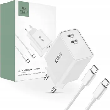 Síťová nabíječka 2x USB-C Tech-Protect PD, 35W + kabel Lightning, iPhone