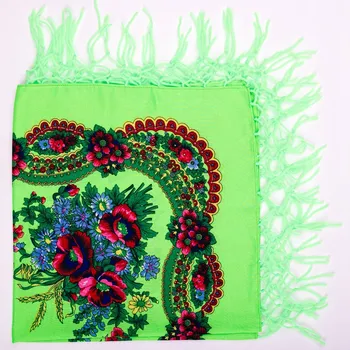 Šátek Dámský šátek Folkstar světle zelený s květy z Łowicze, malý, 100% bavlna