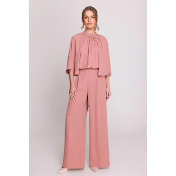 Dámský overall ELEGANTNÍ DÁMSKÝ OVERAL SE ŠIROKÝMI RUKÁVY RŮŽOVÝ 42 XL