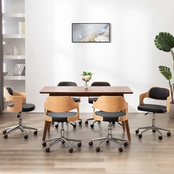 Jídelní židle vidaXL Marketos Otočné jídelní židle 6 ks černé ohýbané dřevo a umělá kůže