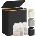 Koš na prádlo 150L se 3 přihrádkami, černý, bambusový rám