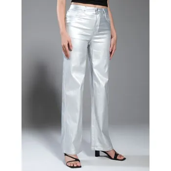 Dámské kalhoty Sinsay - Kalhoty se širokými nohavicemi - sříbrná - 674AS-SLV - 674AS-SLV-36-1