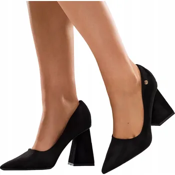 Dámské lodičky Lodičky Dámské Ozdobný Podpatek Špičatá Špička Kožená Stélka ČERNÉ vel. 40