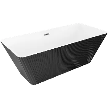 Vana Mexen Tava volně stojící vroubkovaná vana 170 x 75 cm, bílá/černá, odtok Gun metal - 52851707575-95 Volně stojící vany