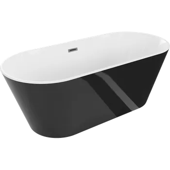 Vana Mexen Flavia samostatně stojící vana 170 x 75 cm, bílá/černá, přepad gun metal - 54031708075-95 Volně stojící vany