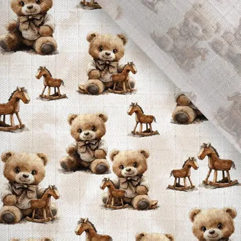 Zbytek - Plenkový bambusový mušelín Takoy medvídek s dřevěným koníkem