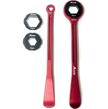 Nářadí na motocykly ACCEL sada montážních pák na pneumatiky (23+24cm) ALU7075 kované s klíči 10,13,17,22,27,32 mm barva červená (montážní páka na pneu) (ACCEL sada montážních pák na pneumatiky (23+24cm) ALU7075 kované s klíči 10,13,17,22,27,32 mm barva červená (montážní páka