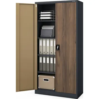 Šatní skříň Kancelářská kovová Skříň JAN NOWAK JAN 185 Eco Design, antracit/ořech