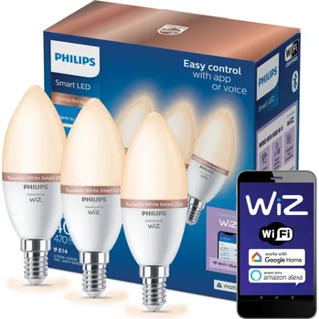 Žárovka 3x LED žárovka E14 C37 4,9W (odpovídá 40W) 470lm 2700-6500K SMART WiFi Philips WiZ