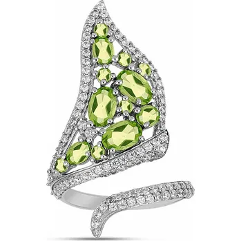 Prsten Prsten stříbrný s broušenými olivíny a zirkony Ag 925 025371 PD 59 mm (US 9), 4,6 g