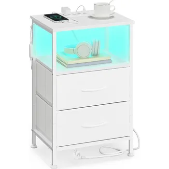 Toaletní stolek Bílý noční stolek s LED, USB a zásuvkami, 39,6x30x60,4 cm