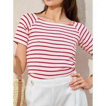 Dámská halenka Sinsay - Bavlněná proužkovaná halenka - červená - 346EV-33X - 346EV-33X-XS