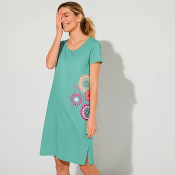 Dámská noční košile Blancheporte Krátká noční košile s krátkými rukávy a potiskem rozet blankytně modrá 46/48
