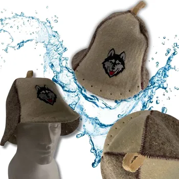 ČEPICE DO SAUNY - KLOBOUK DO SAUNY 100% OVČÍ VLNA s Vlkem