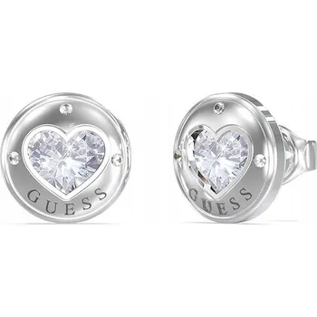 Náušnice Stříbrné náušnice Guess ROLLING HEARTS mince s křišťálem srdce