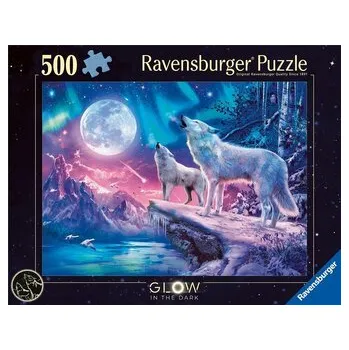 Puzzle Puzzle 2D 500 Świecące - Wilk w zorzy polarnej