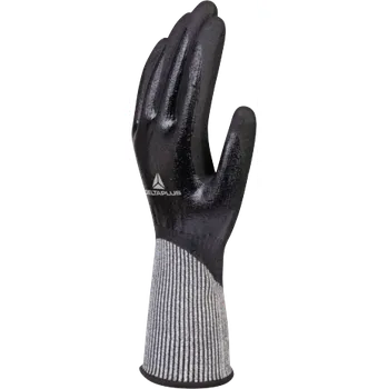 Pracovní rukavice DELTA PLUS VENICUTD04 RUKAVICE ÚPLETOVÉ ZVLÁKNA DELTANOCUT® - POVRSTVENÁ DVOJITÝM NITRILEM - HUSTOTA ÚPLETU 13 Barva: Černá, Velikost: 8