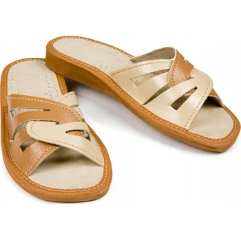 Dámská obuv Dámské kožené pantofle na doma hnědé Sandále otevřené vel. 41