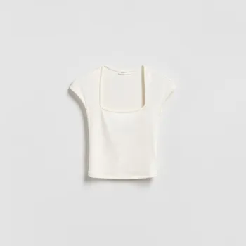 Reserved - Tričko s&nbsp;příměsí viskózy - krémová - 088HT-01X - 088HT-01X-S