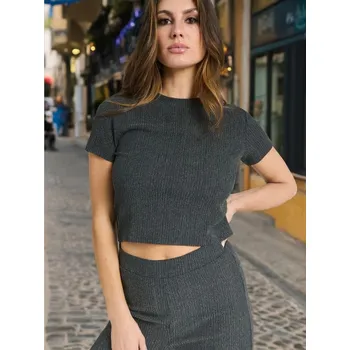 Dámské tričko Sinsay - Crop top - šedá - 8683J-90X - 8683J-90X-S-1