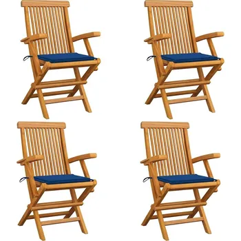 OMAXI Zahradní židle s královsky modrými poduškami 4 ks masivní teak 298756