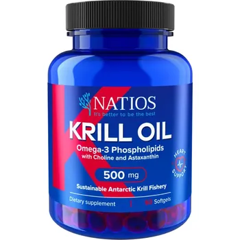 Doplněk stravy NATIOS Krill Oil, Olej z antarktického krilu s astaxantinem, 500 mg(zdraví srdce a mozku)softgel kapslí